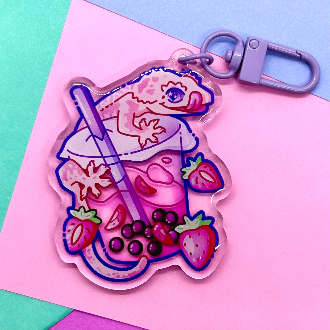 Boba Crested Gecko Keychain
