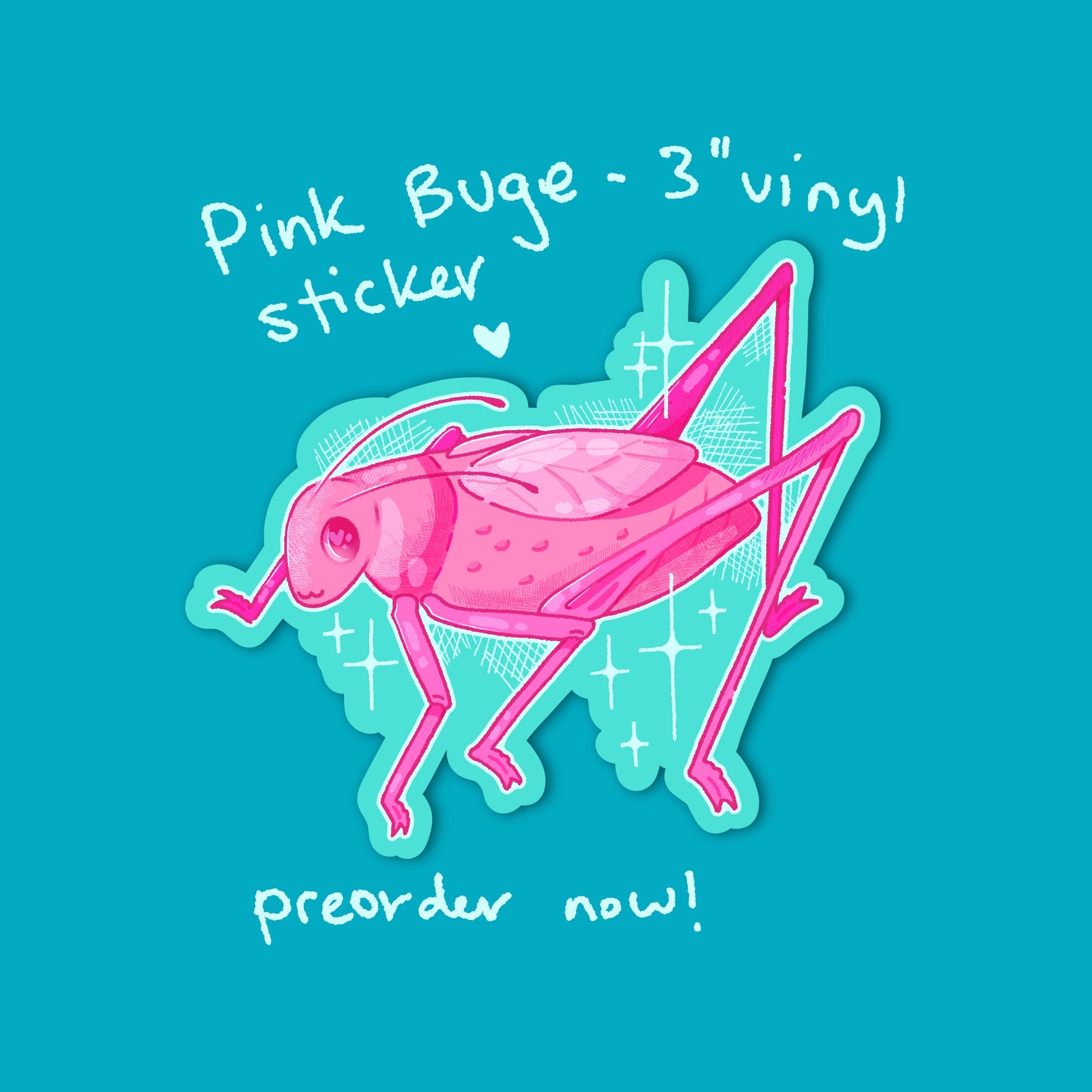 Pink “Buge” Katydid Sticker