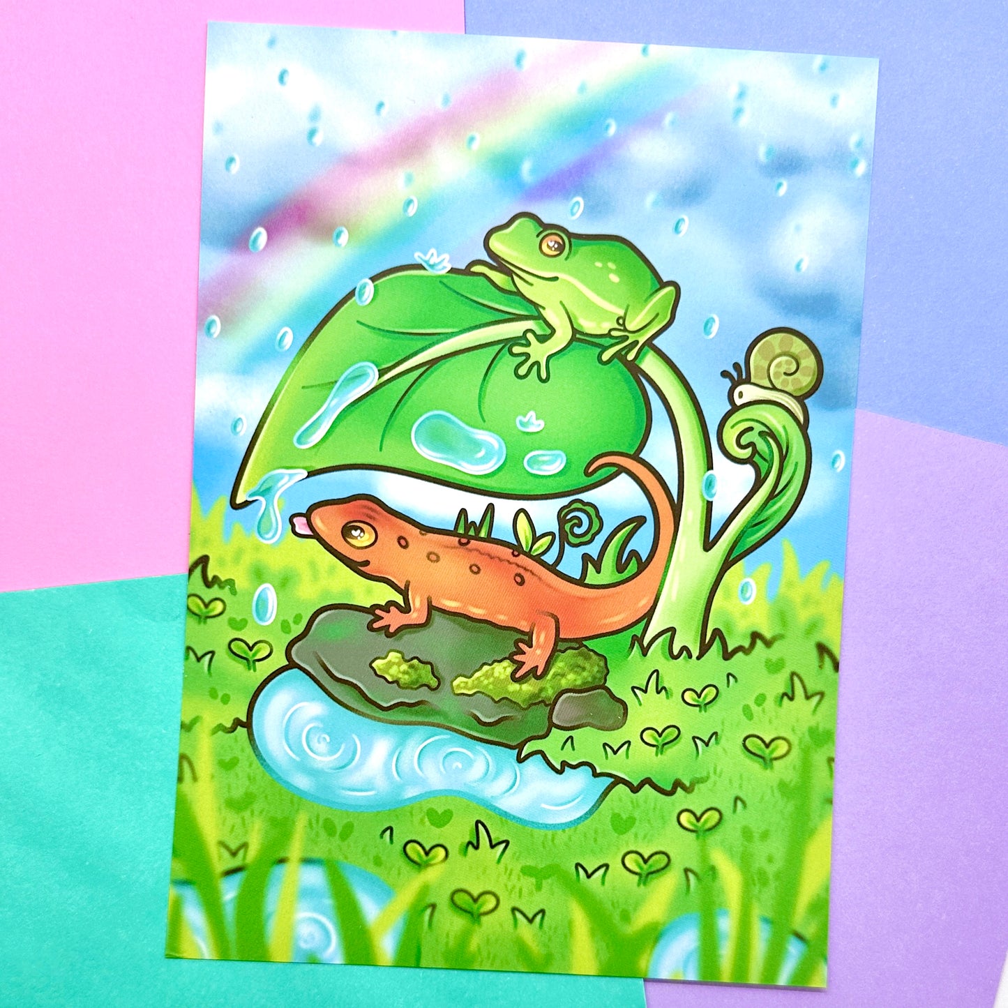 Rainy Meadow Friends Art Print