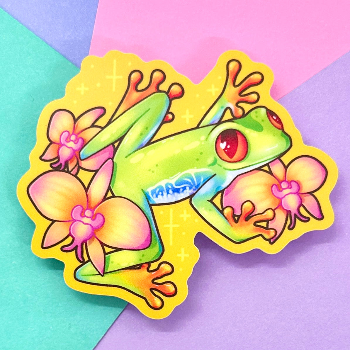 Red Eyed Tree Frog and Orchids Sticker
