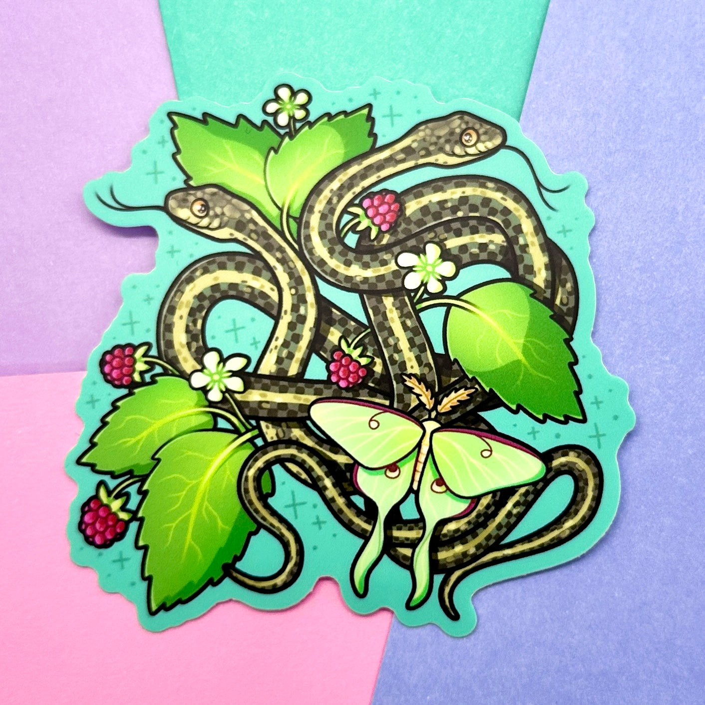 Garter Snakes and Luna Moth Sticker
