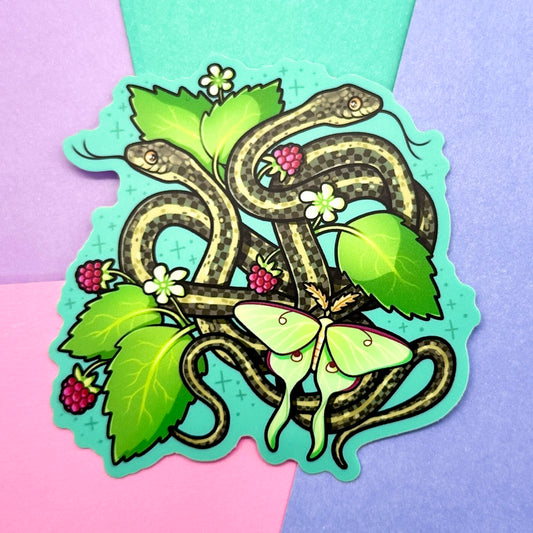 Garter Snakes and Luna Moth Sticker