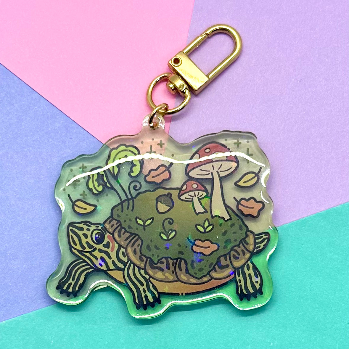 Mossy Turtle Holo Sparkle Keychain