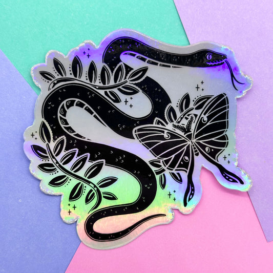 Holographic Snake and Moth Sticker