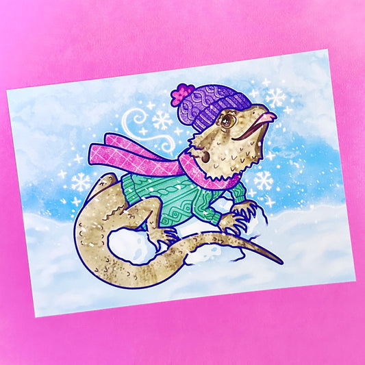 Bundled Up Bearded Dragon Art Print