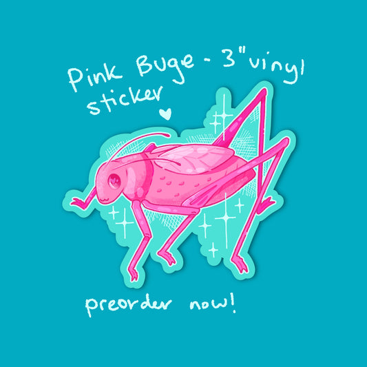 Pink “Buge” Katydid Sticker