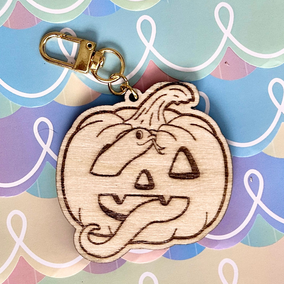 B-grade Pumpkin Marshy Wooden Keychain
