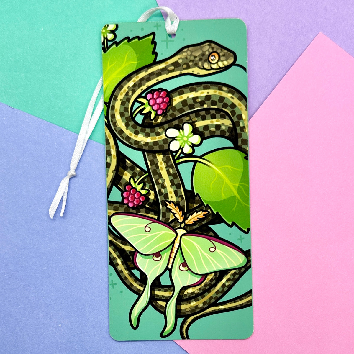 Garter Snakes and Luna Moth Mini Bookmark