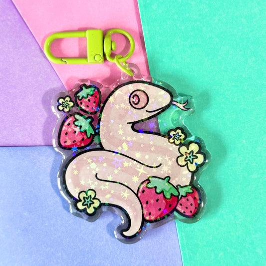 Strawberry Macaroni Holo Sparkle Keychain