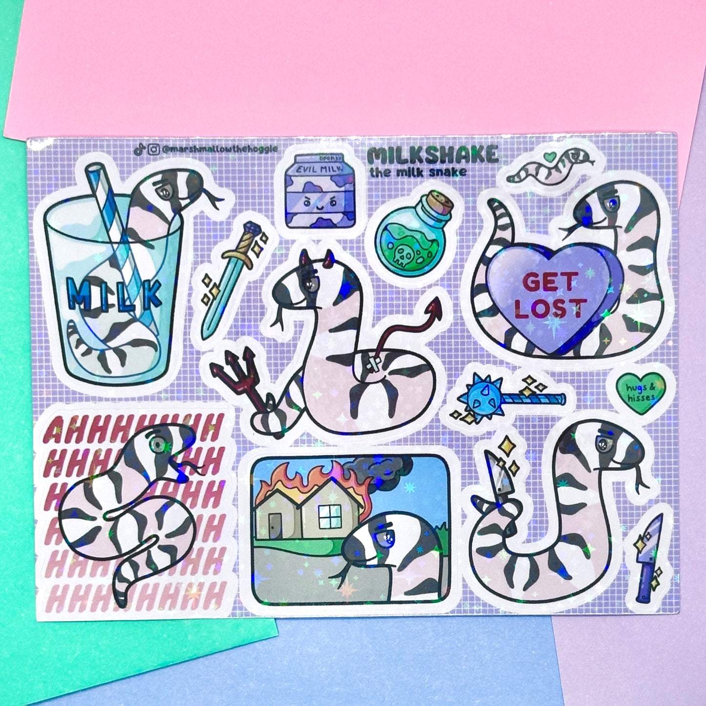 Milkshake the Milk Snake Holo Sparkle Sticker Sheet