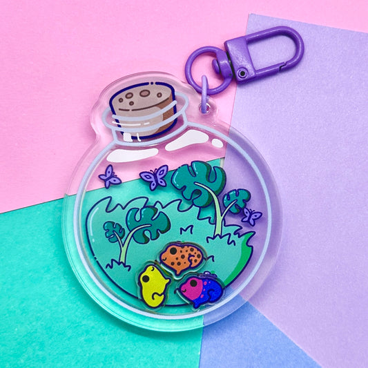 Dart Frogs in a Bottle Air Shaker Keychain