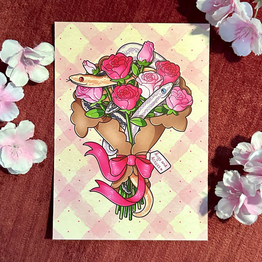 Rosy Boa Rose Bouquet Art Print