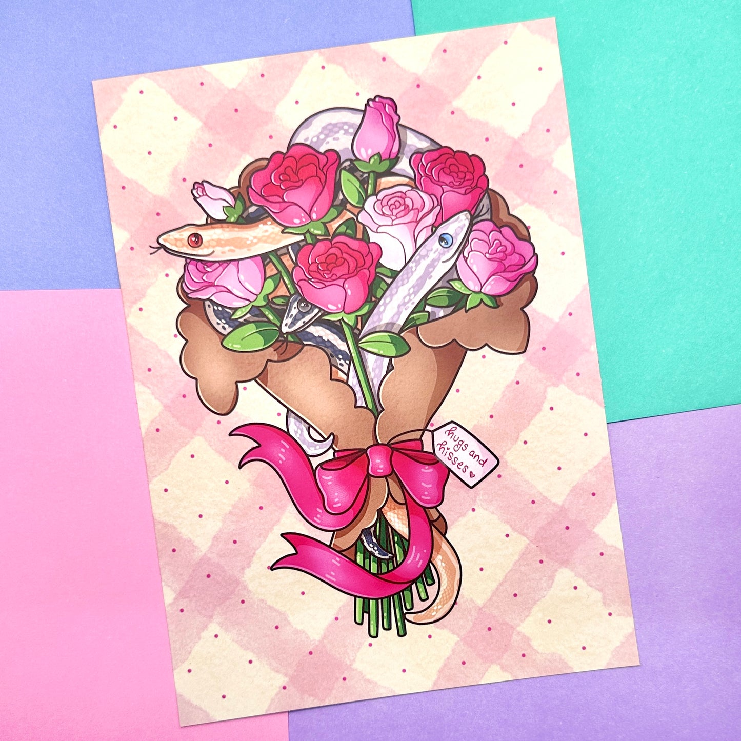 Rosy Boa Rose Bouquet Art Print