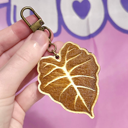 Alocasia Leaf Wooden Keychain