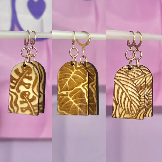 Wooden Plant Leaf Earrings